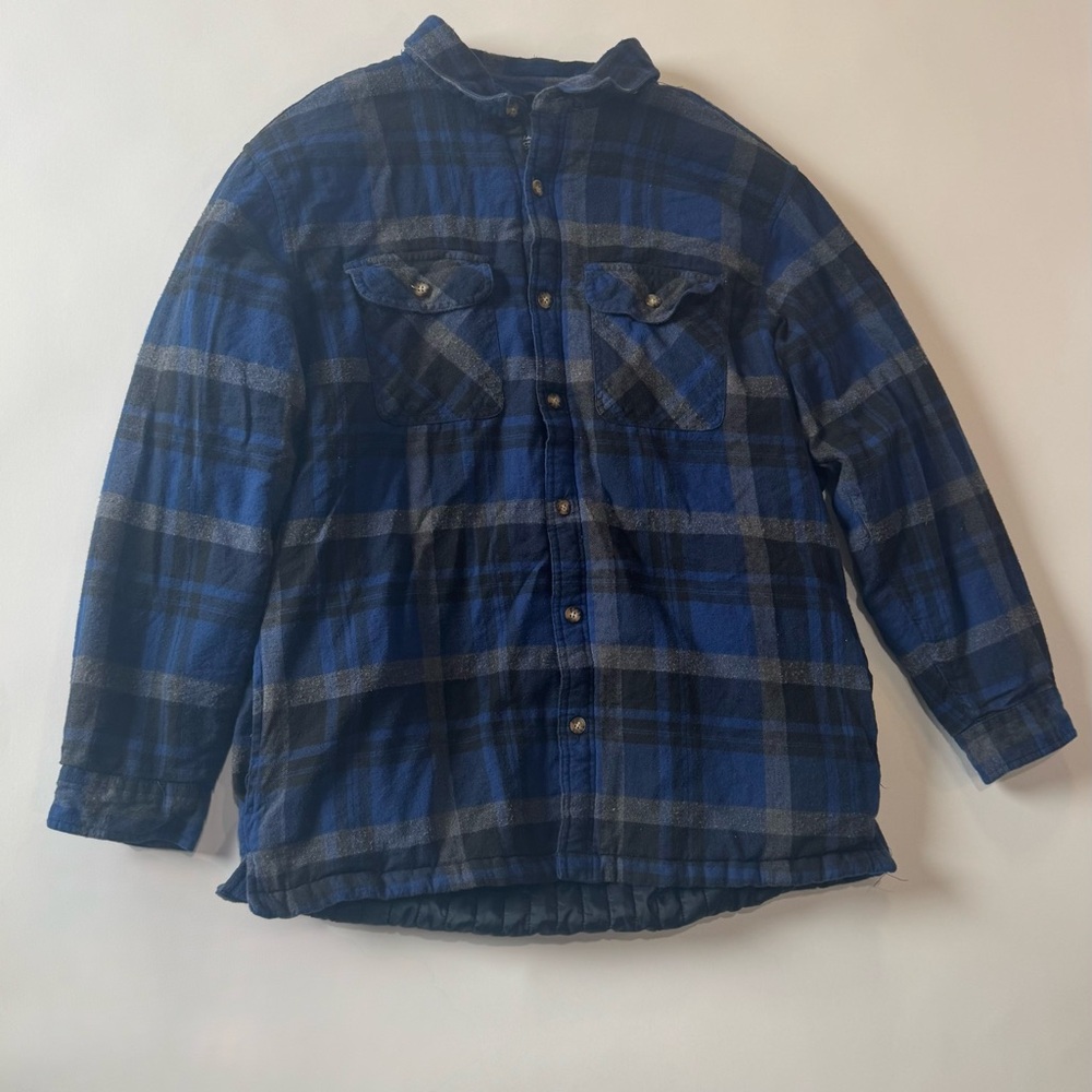 Vintage Cherokee‎ Lined Flannel Jacket Blue Plaid Quilted Workwear Mens Large